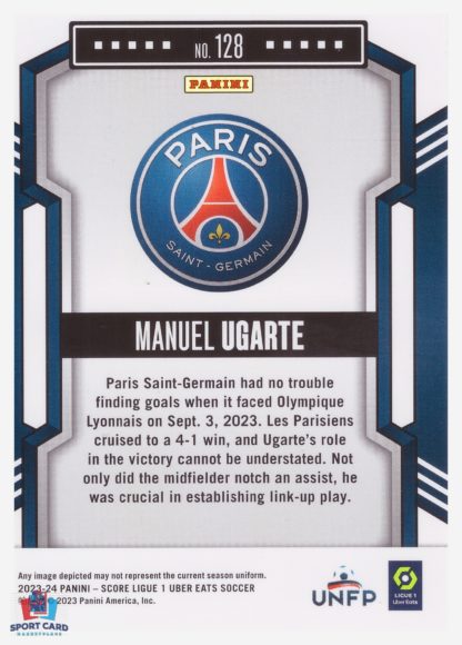 Panini Score Ligue 1 2023-24 Base Card - Manuel Ugarte - Paris Saint-Germain #128 – Image 2