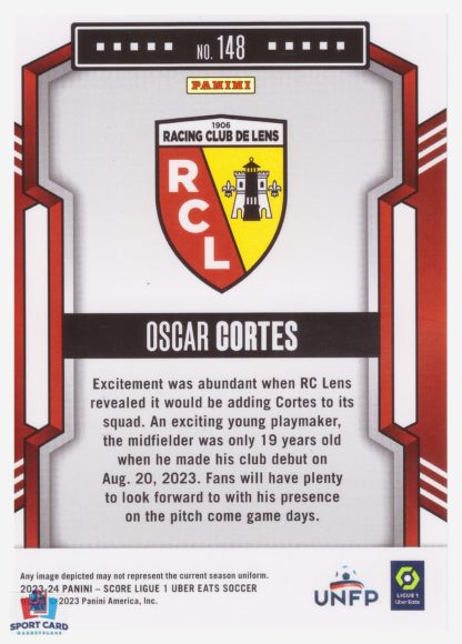 Panini Score Ligue 1 2023-24 Base Card - Oscar Cortes - RC Lens #148 – Image 2