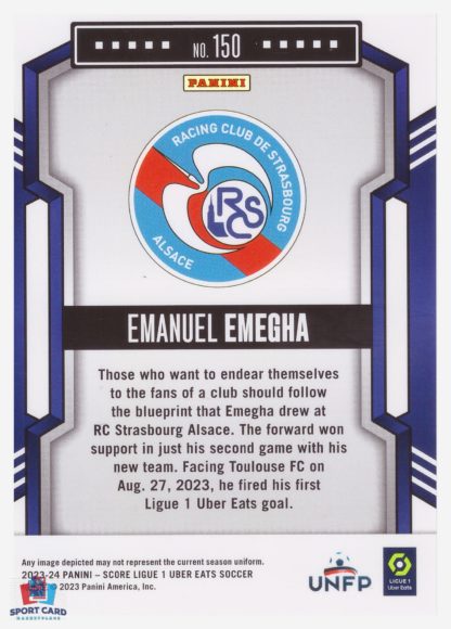 Panini Score Ligue 1 2023-24 Base Card - Emanuel Emegha - RC Strasbourg #150 – Image 2