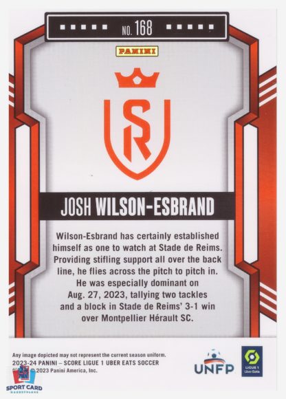 Panini Score Ligue 1 2023-24 Rookie Card - Josh Wilson-Esbrand - Stade de Reims #168 – Image 2
