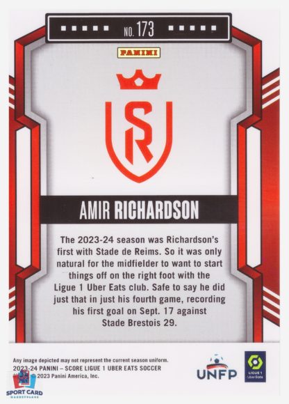 Panini Score Ligue 1 2023-24 Rookie Card - Amir Richardson - Stade de Reims #173 – Image 2