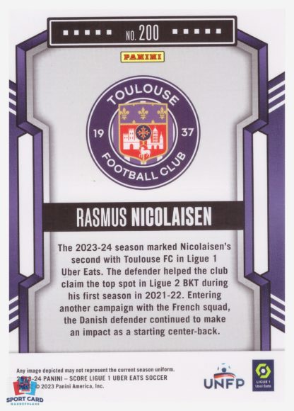 Panini Score Ligue 1 2023-24 Rookie Card - Rasmus Nicolaisen - Toulouse FC #200 – Image 2