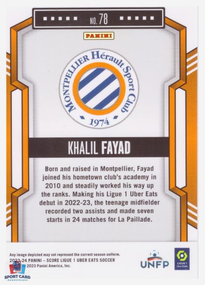 Panini Score Ligue 1 2023-24 Rookie Card - Khalil Fayad - Montpellier HSC #78 – Image 2