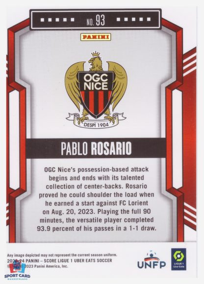 Panini Score Ligue 1 2023-24 Base Card - Pablo Rosario - OGC Nice #93 – Image 2
