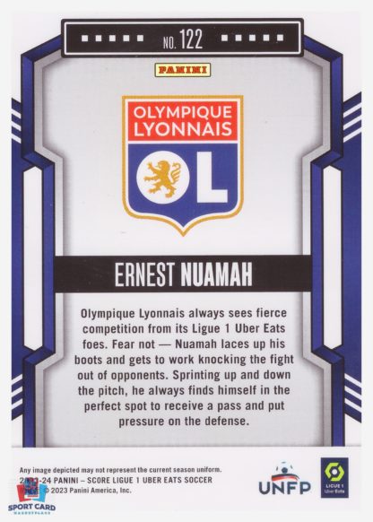 Panini Score Ligue 1 2023-24 Rookie Card - Ernest Nuamah - Olympique Lyonnais #122 – Image 2