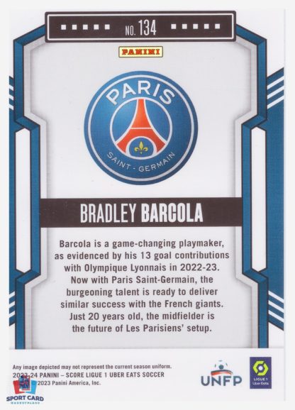 Panini Score Ligue 1 2023-24 Rookie Card - Bradley Barcola - Paris Saint-Germain #134 – Image 2