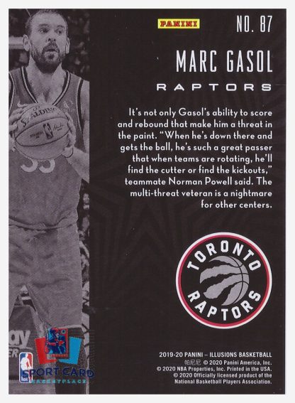 2019-20 Panini Illusions Marc Gasol / Toronto Raptors #87 – Image 2