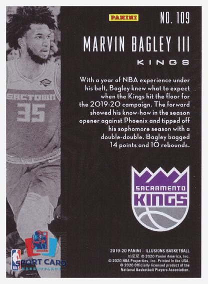 2019-20 Panini Illusions Marvin Bagley III / Sacramento Kings #109 – Image 2