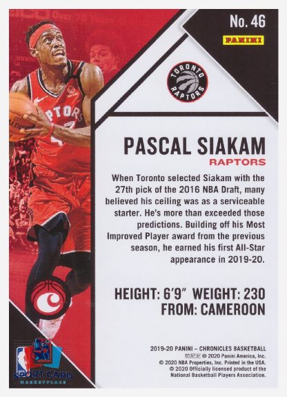 2019-20 Panini Chronicles Pascal Siakam / Toronto Raptors #46