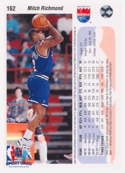 1992 Upper Deck Mitch Richmond / Sacramento Kings #162 – Image 2