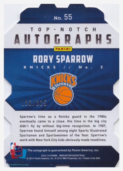 2013-14 Panini Innovation Rory Sparrow / New York Knicks (186/325) #55