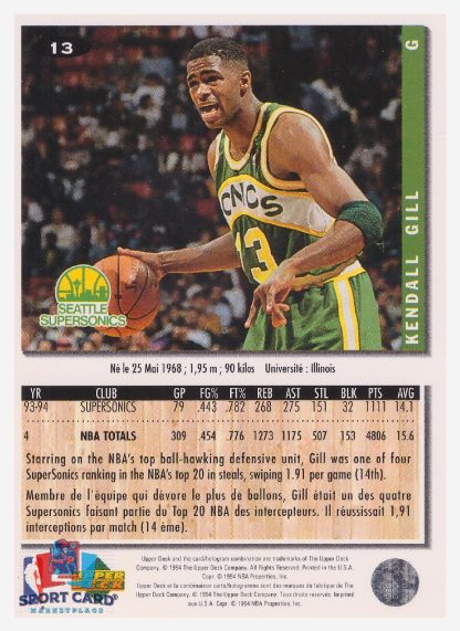 1994 Upper Deck Collector's Choice Kendall Gill / Seattle SuperSonics #13