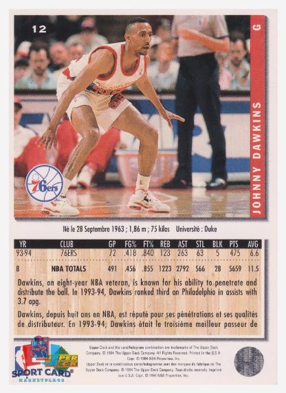1994 Upper Deck Collector's Choice Johnny Dawkins / Philadelphia 76ers #12