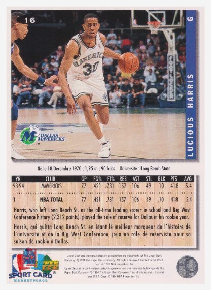 1994 Upper Deck Collector's Choice Lucious Harris / Dallas Mavericks #16