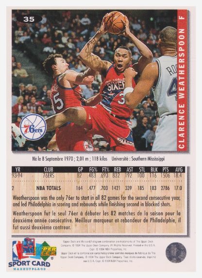1994 Upper Deck Collector's Choice Clarence Weatherspoon / Philadelphia 76ers #35