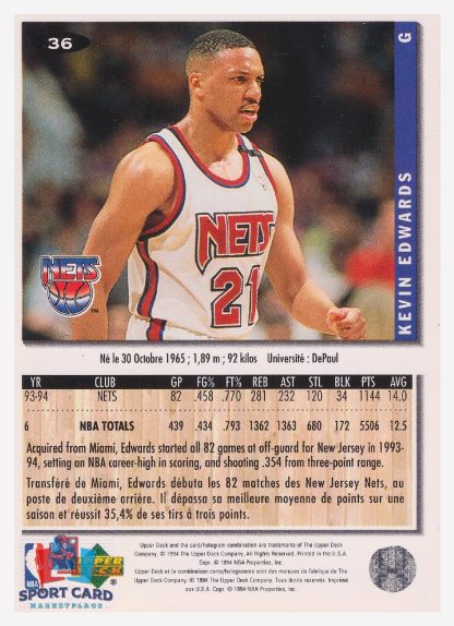 1994 Upper Deck Collector's Choice - Silver Signature Kevin Edwards / New Jersey Nets #36