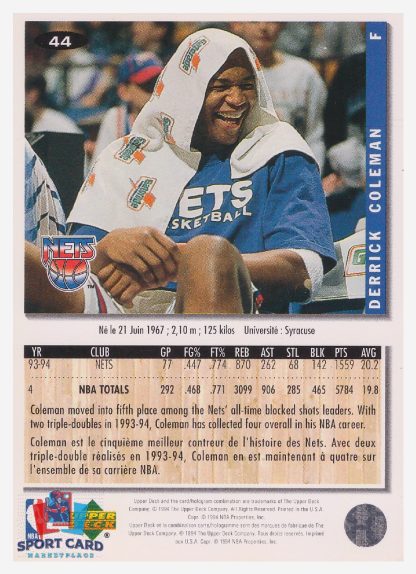1994 Upper Deck Collector's Choice Derrick Coleman / New Jersey Nets #44