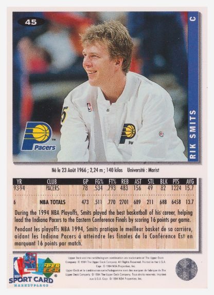 1994 Upper Deck Collector's Choice Rik Smits / Indiana Pacers #45