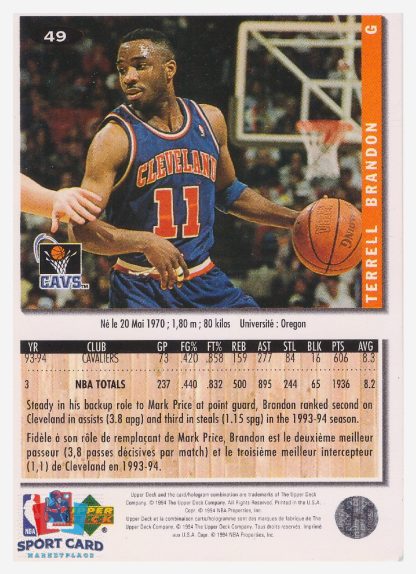 1994 Upper Deck Collector's Choice Terrell Brandon / Cleveland Cavaliers #49