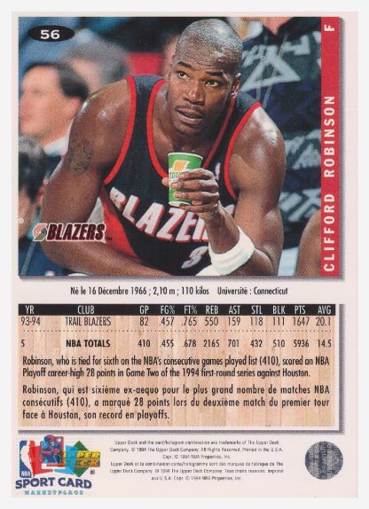 1994 Upper Deck Collector's Choice Clifford Robinson / Portland trail Blazers #56