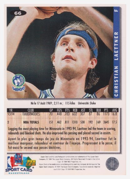 1994 Upper Deck Collector's Choice Christian Laettner / Minnesota Timberwolves #66