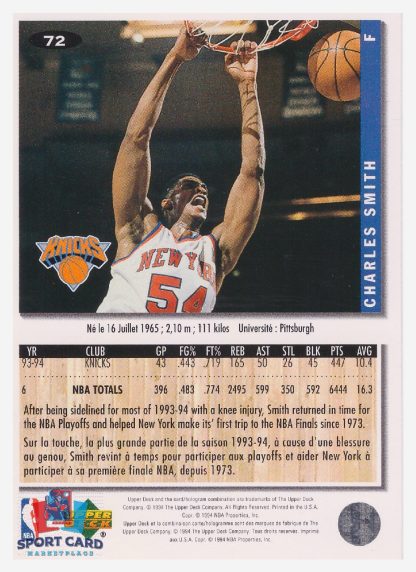 1994 Upper Deck Collector's Choice Charles Smith / New York Knicks #72