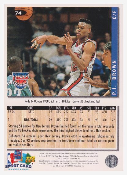 1994 Upper Deck Collector's Choice PJ Brown / New Jersey Nets #74