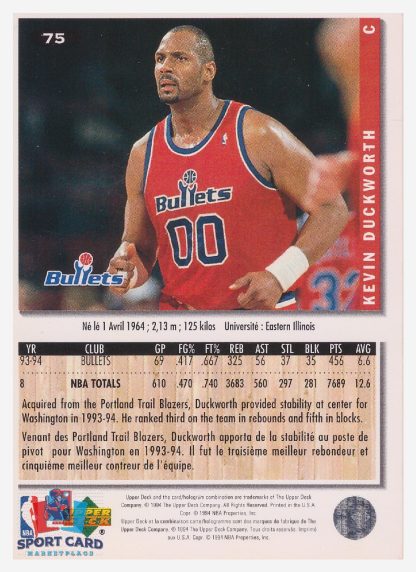 1994 Upper Deck Collector's Choice Kevin Duckworth / Washington Bullets #75