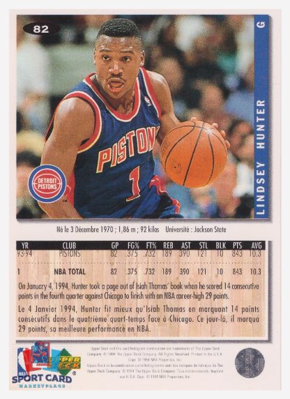 1994 Upper Deck Collector's Choice Lindsey Hunter / Detroit Pistons #82
