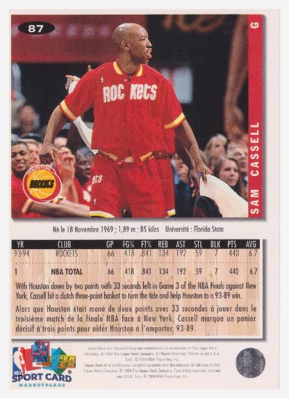 1994 Upper Deck Collector's Choice Sam Cassell / Houston Rockets #87