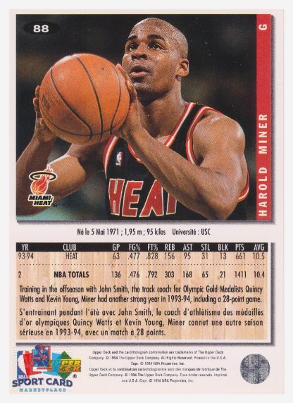 1994 Upper Deck Collector's Choice Harold Miner / Miami Heat #88