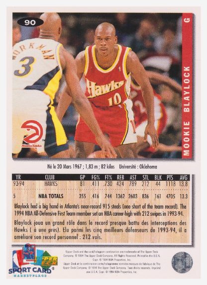 1994 Upper Deck Collector's Choice Mookie Blaylock / Atlanta Hawks #90