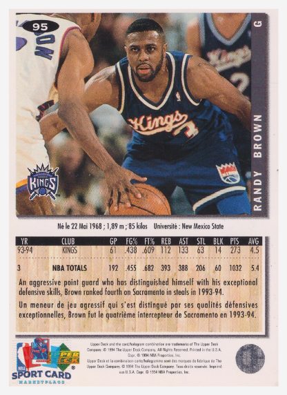 1994 Upper Deck Collector's Choice Randy Brown / Sacramento Kings #95