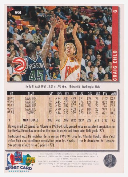 1994 Upper Deck Collector's Choice Craig Ehlo / Atlanta Hawks #98