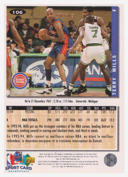 1994 Upper Deck Collector's Choice Terry Mills / Detroit Pistons #106