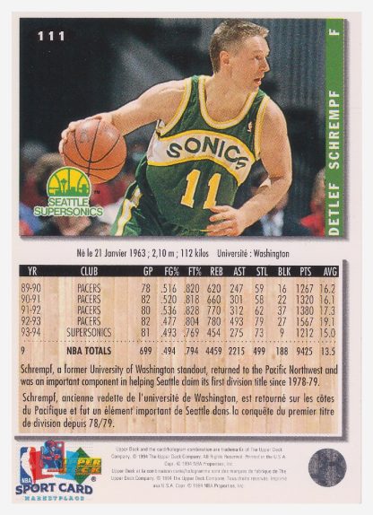 1994 Upper Deck Collector's Choice Detlef Schrempf / Seattle Supersonics #111
