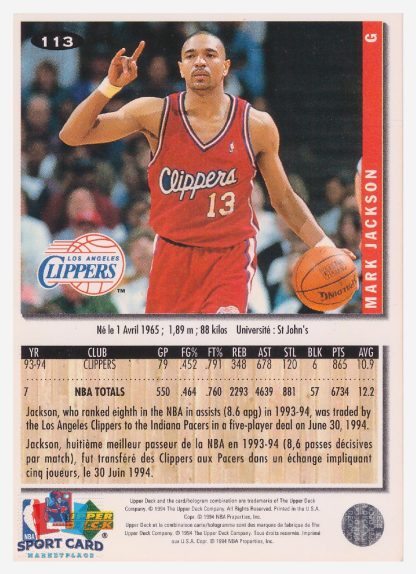 1994 Upper Deck Collector's Choice Mark Jackson / Los Angeles Clippers #113