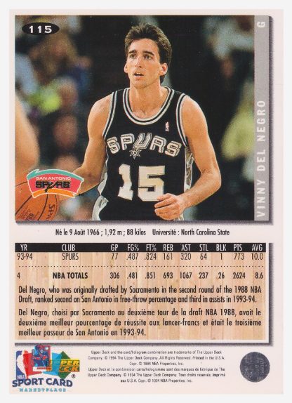 1994 Upper Deck Collector's Choice Vinny Del Negro / San Antonio Spurs #115