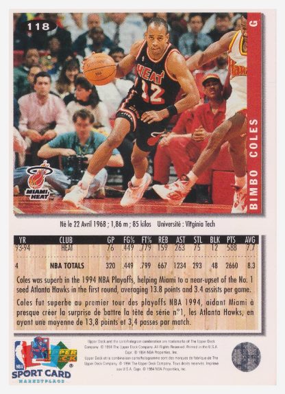 1994 Upper Deck Collector's Choice Bimbo Coles / Miami Heat #118