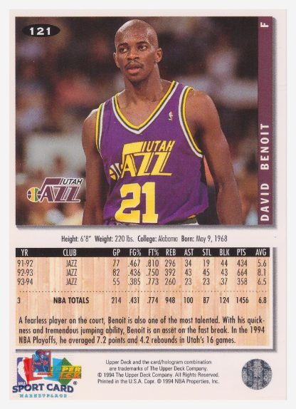 1994 Upper Deck Collector's Choice David Benoit / Utah Jazz #121