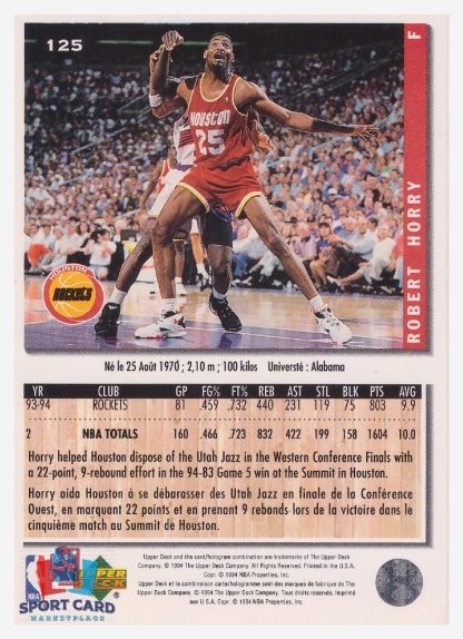 1994 Upper Deck Collector's Choice Robert Horry / Houston Rockets #125
