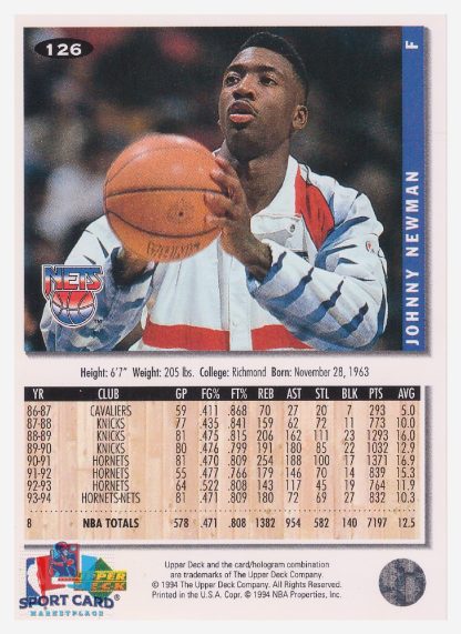 1994 Upper Deck Collector's Choice Johnny Newman / New Jersey Nets #126