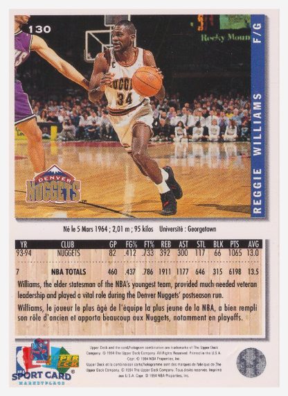 1994 Upper Deck Collector's Choice Reggie Williams / Denver Nuggets #130