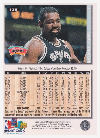 1994 Upper Deck Collector's Choice Antoine Carr / San Antonio Spurs #135