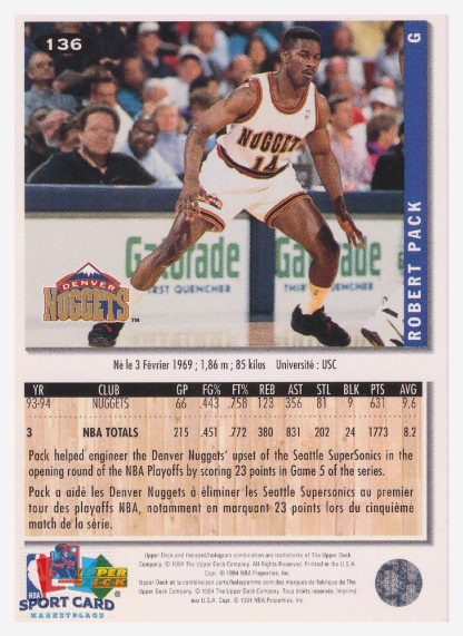1994 Upper Deck Collector's Choice Robert Pack / Denver Nuggets#136