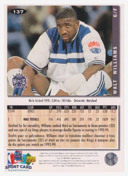 1994 Upper Deck Collector's Choice Walt Williams / Sacramento Kings #137