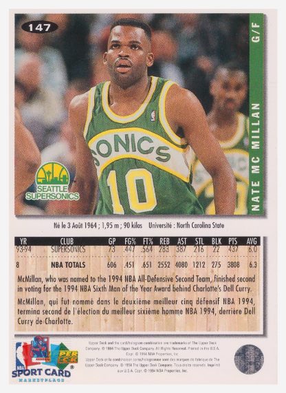 1994 Upper Deck Collector's Choice Nate McMillan / Seattle SuperSonics #147