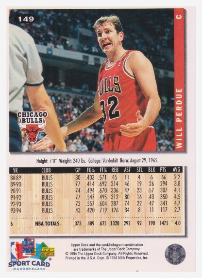 1994 Upper Deck Collector's Choice Will Perdue / Chicago Bulls #149