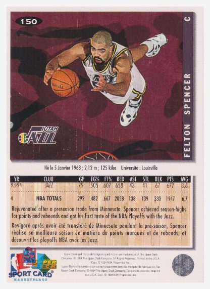 1994 Upper Deck Collector's Choice Felton Spencer / Utah Jazz #150
