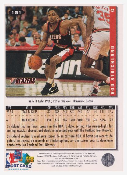 1994 Upper Deck Collector's Choice Rod Strickland / Portland Trail Blazers #151